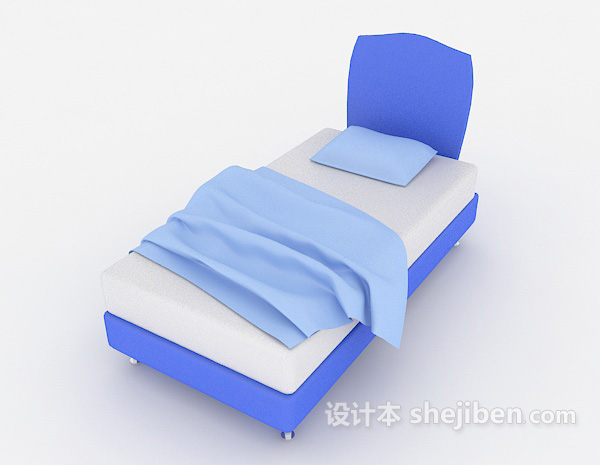 现代风格蓝白单人床3d模型下载