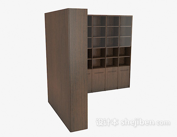 设计本木质大书柜3d模型下载