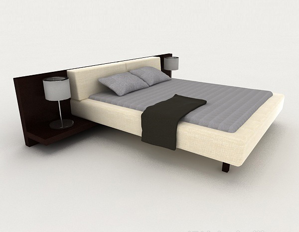 设计本灰色简约双人床3d模型下载