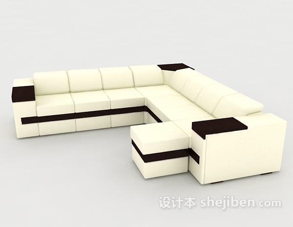 免费现代简约黑白多人沙发3d模型下载