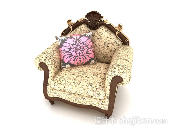免费欧式复古花纹单人沙发3d模型下载