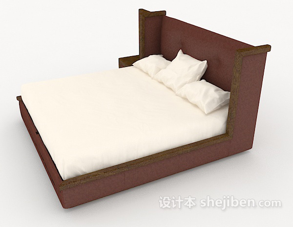 设计本木质简单双人床3d模型下载