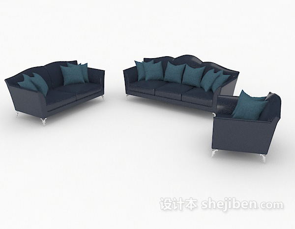 现代蓝色简约组合沙发3d模型下载