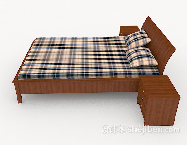 设计本简约木质格子双人床3d模型下载