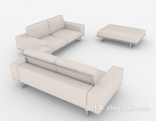 免费简约灰白色组合沙发3d模型下载