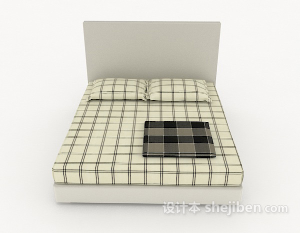 现代风格格纹双人床3d模型下载