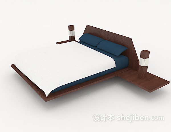 设计本个性木质白色双人床3d模型下载