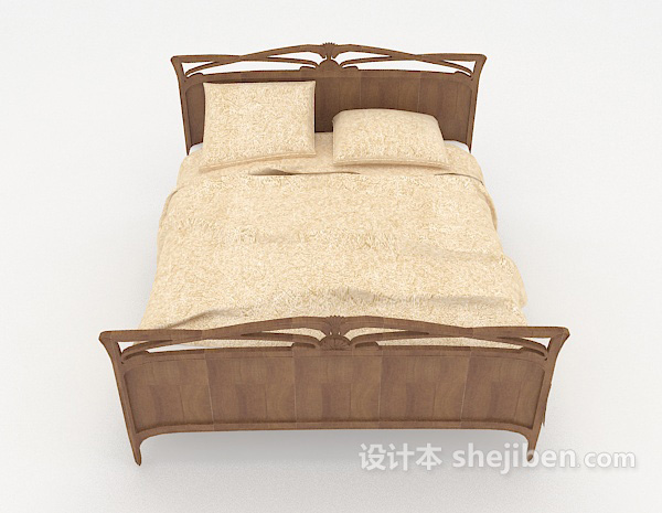 现代风格简单木质双人床3d模型下载