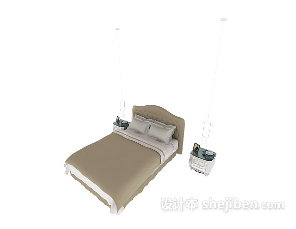 免费欧式简约棕色双人床3d模型下载