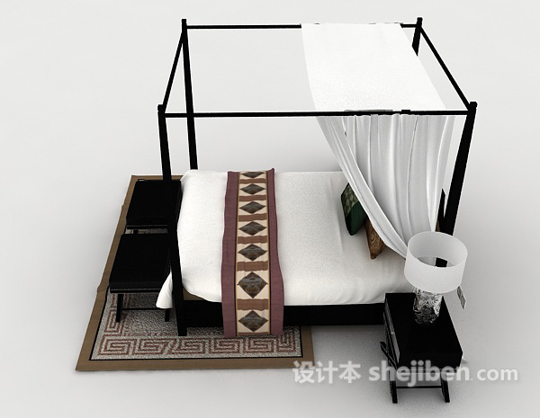 设计本现代黑白双人床3d模型下载