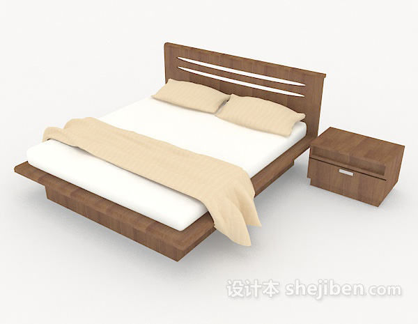 免费家居简单实木床3d模型下载