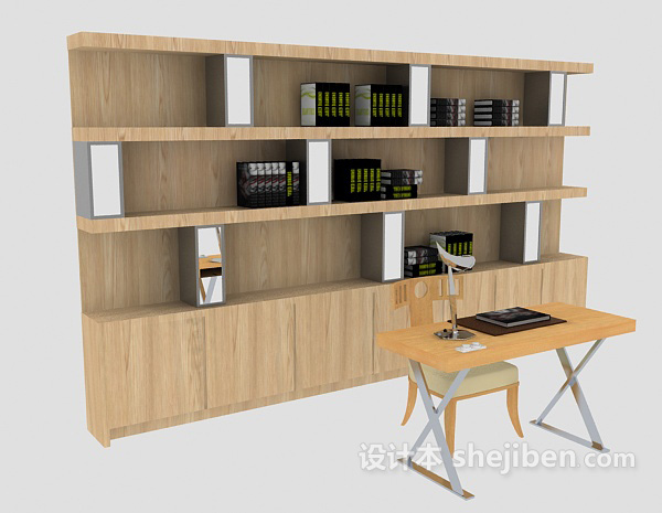 免费简约木质书桌椅柜3d模型下载