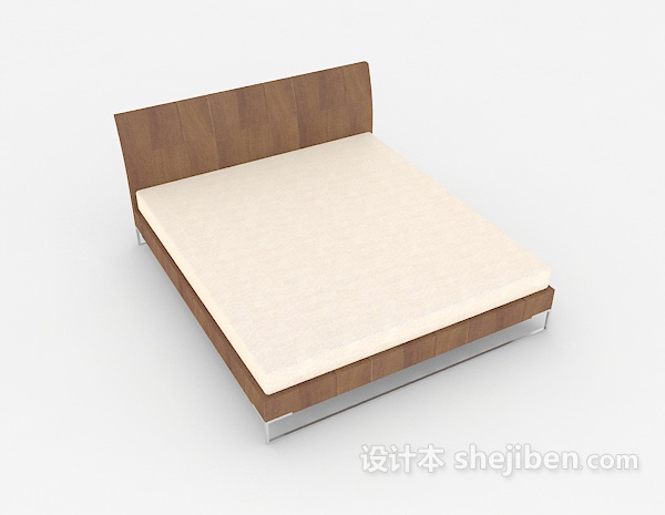 家居简单木质双人床3d模型下载