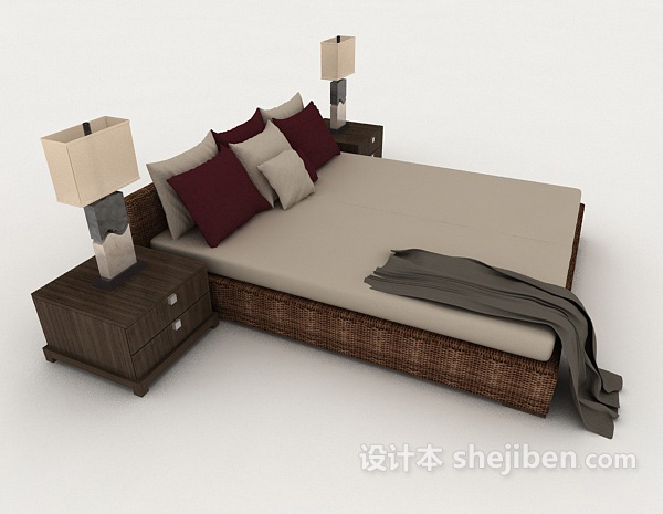 设计本木质简单家居双人床3d模型下载