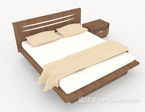 家居简单实木床3d模型下载