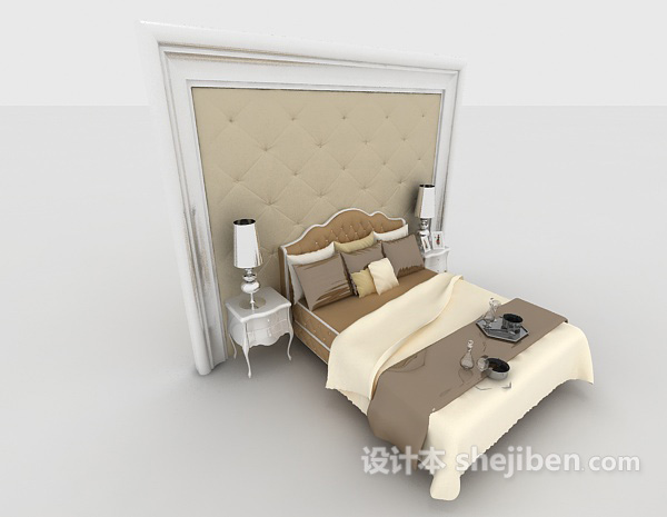 免费欧式风格简约家居双人床3d模型下载