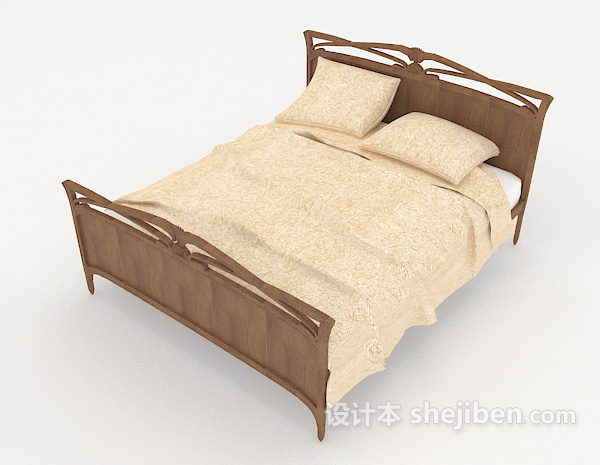 免费简单木质双人床3d模型下载