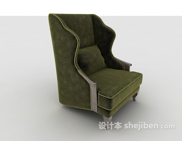 设计本欧式绿色复古单人沙发3d模型下载