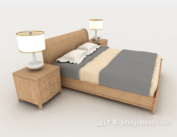 设计本简单家具木质黄色双人床3d模型下载