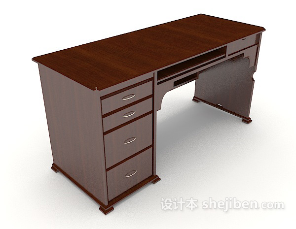 现代棕色书桌3d模型下载