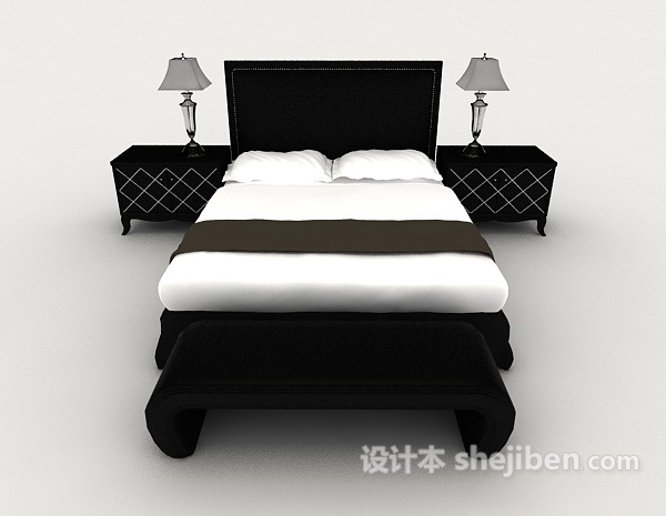 欧式风格简欧商务黑白双人床3d模型下载