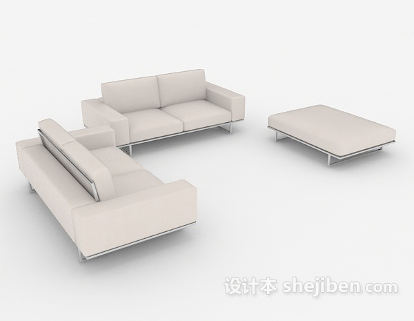 现代风格简约灰白色组合沙发3d模型下载