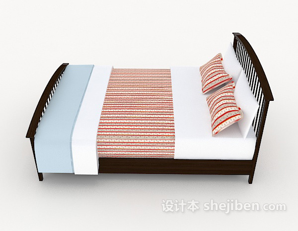 设计本田园木质条纹双人床3d模型下载