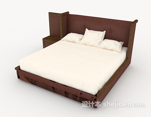 免费木质简单双人床3d模型下载