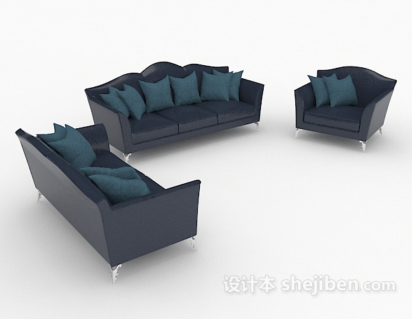现代风格现代蓝色简约组合沙发3d模型下载