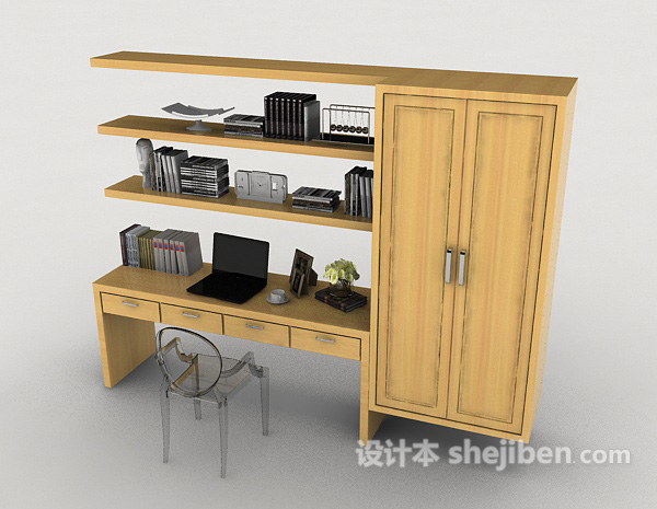免费现代书桌椅组合3d模型下载
