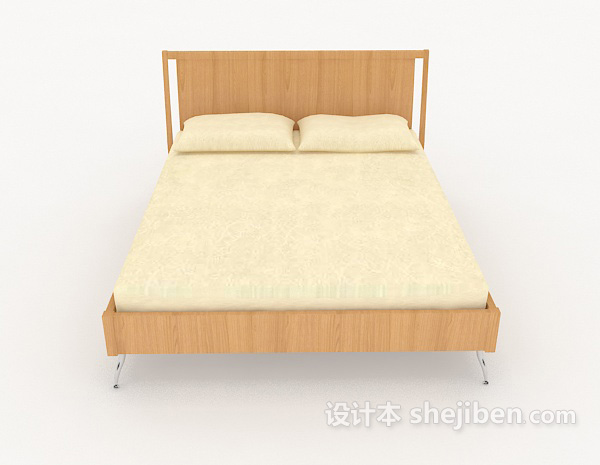 现代风格暖黄色双人床3d模型下载