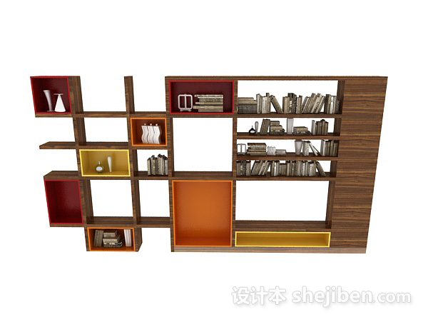现代风格现代木质个性书柜3d模型下载