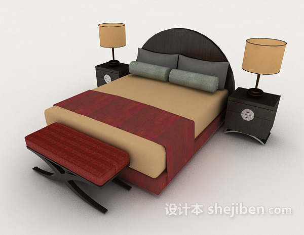 商务简约木质双人床3d模型下载