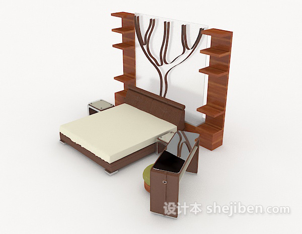 设计本家居简约木质双人床3d模型下载