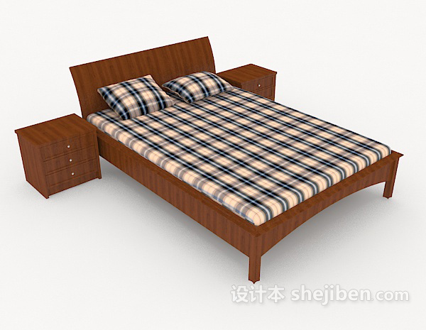 简约木质格子双人床3d模型下载