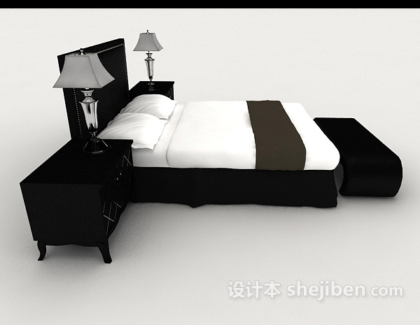 设计本简欧商务黑白双人床3d模型下载