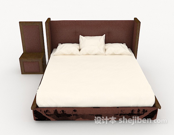 现代风格木质简单双人床3d模型下载