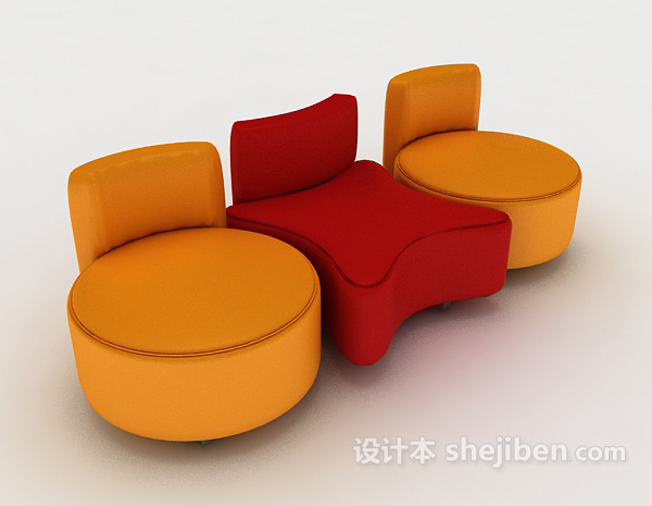 免费现代彩色沙发凳3d模型下载
