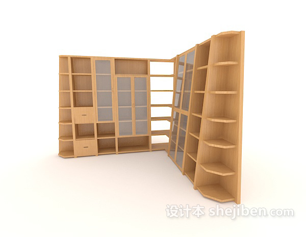 免费现代木质大书柜3d模型下载