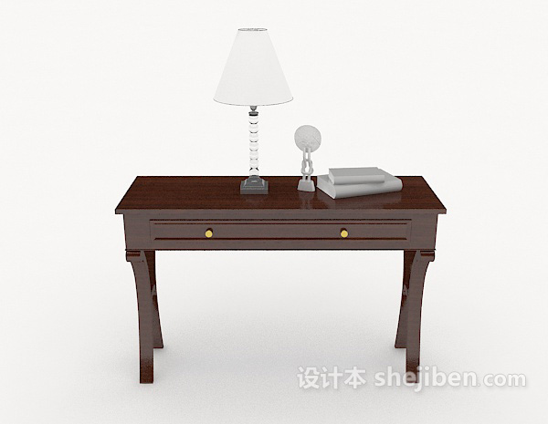 中式风格新中式木质棕色书桌3d模型下载