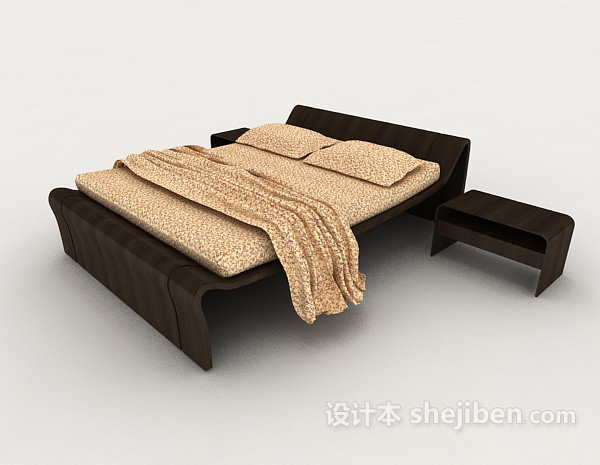 家居个性木质双人床3d模型下载