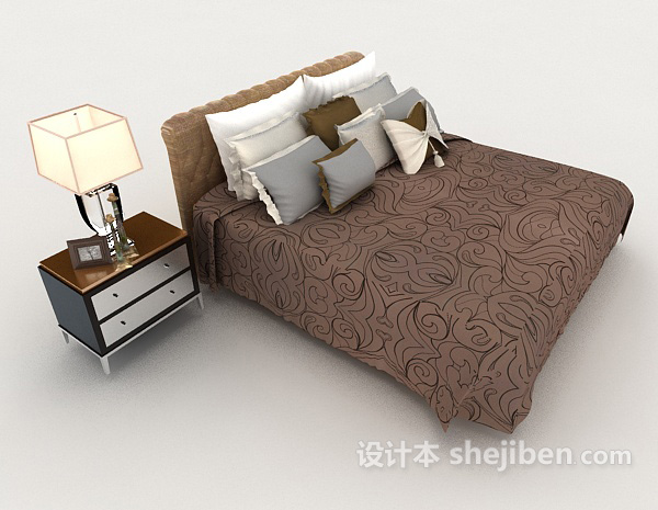 设计本现代花纹双人床3d模型下载