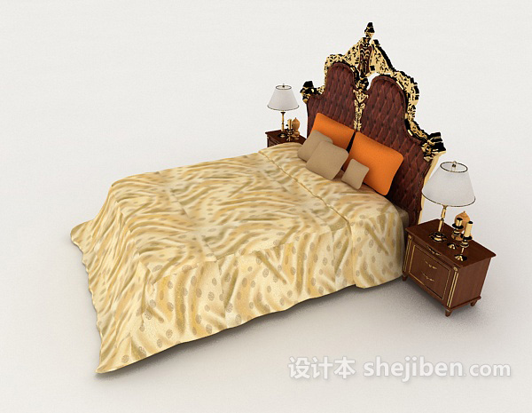 设计本欧式家居华丽复古双人床3d模型下载
