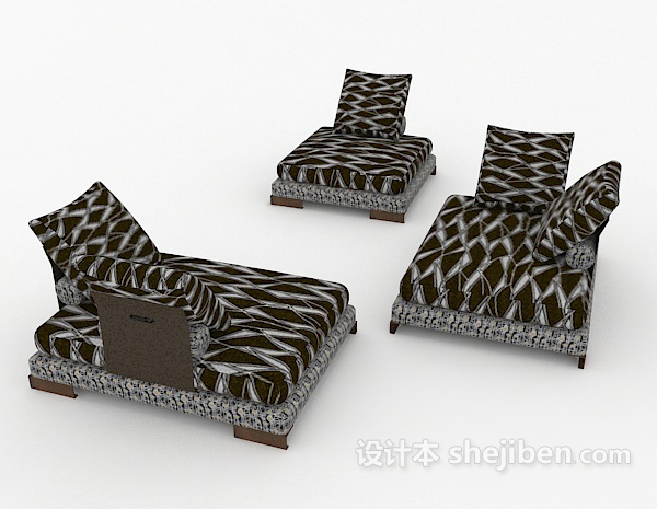 免费花纹深色组合沙发3d模型下载
