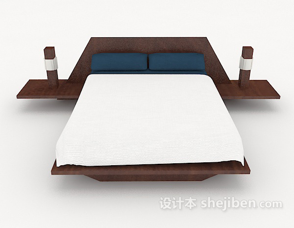 现代风格个性木质白色双人床3d模型下载