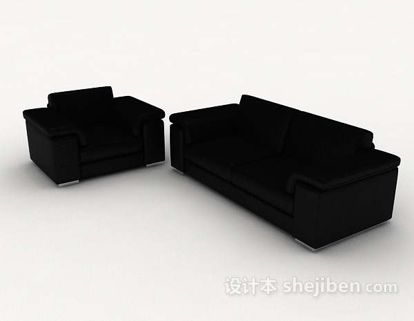 免费简约现代黑色组合沙发3d模型下载