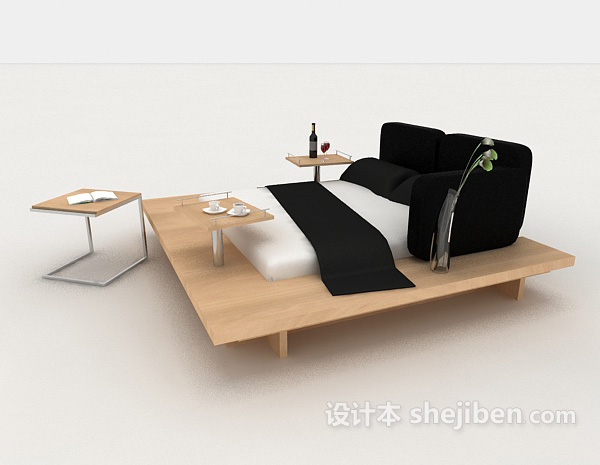 设计本现代简约个性黑白双人床3d模型下载