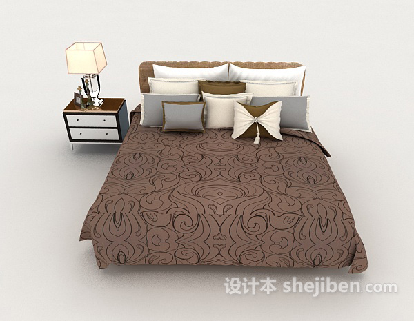 现代风格现代花纹双人床3d模型下载
