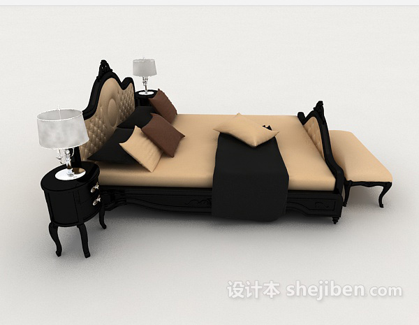 设计本欧式简约双人床3d模型下载