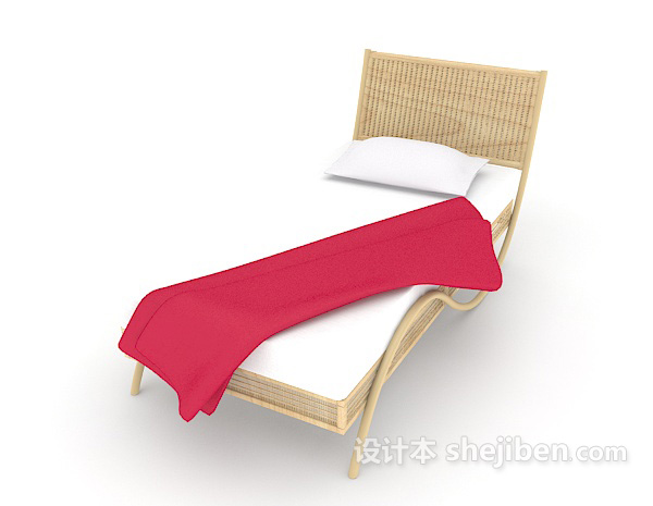 现代风格木质简单单人床3d模型下载